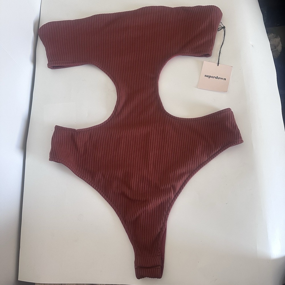 Superdown Strapless Cut Out Bandeau Rust Festival Resort Vacation Sexy Club NWT